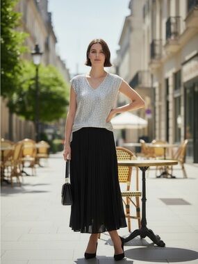 Elegant Cece Silver Sequined Knit Top